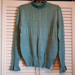🌺NWOT Almost Famous Teal Blue Ruffled Knit Sweater (L)(Fits as a small M)🌺
